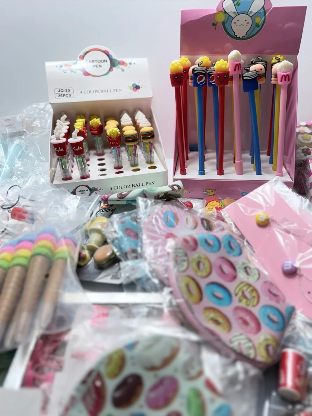 25-Piece Junk Food Themed Mixed Lot Fun Foodie Bundle Pens Erasers Socks Jewelry